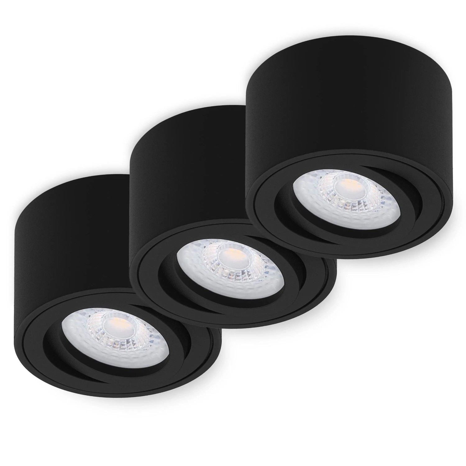 Oktaplex Lile S 3er Set LED-Aufbaustrahler Energieklasse A Schwenkbar Schwarz 1,9W Warmweiß 3000K 230V Aufbauspots
