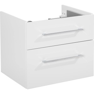 Fackelmann Waschbeckenunterschrank HYPE 3.0, weiß matt, 60 cm breit, mit zwei Schubladen und silbernen Griffen.