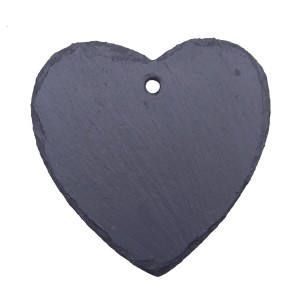 Schwarzes Boltze Dekoschild in Herzform aus Schiefer, 10x10 cm, für Gartenstab.