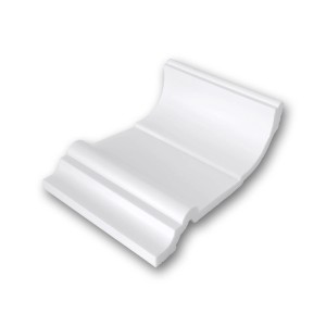Musterstück einer weißen PROFHOME Eckleiste/Deckenleiste, ca. 10 cm lang.