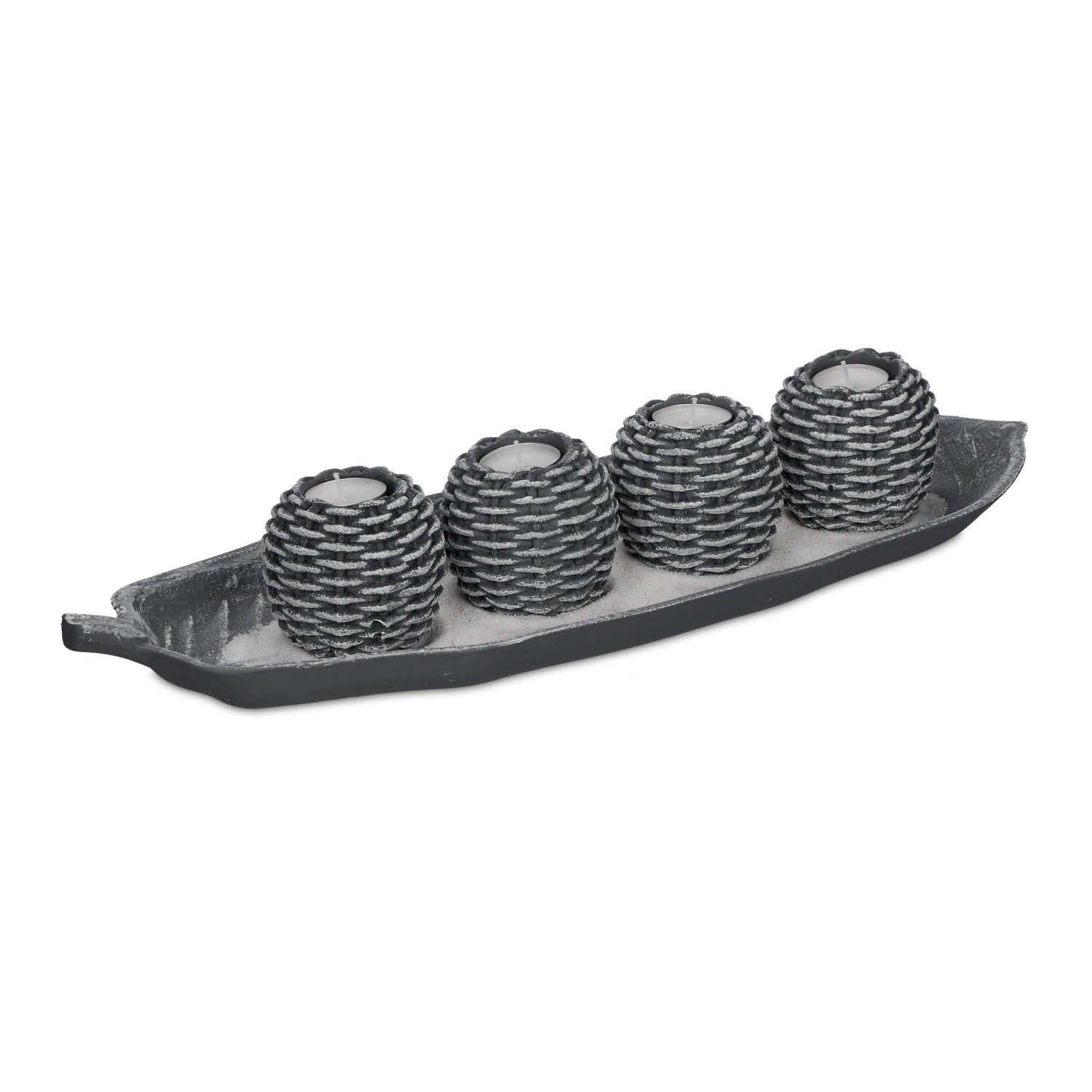 Relaxdays Kerzentablett Polyresin Grau Weiß Mit 4 Teelichthaltern 48,5 cm x 16,5 cm x 8 cm 1,2 kg