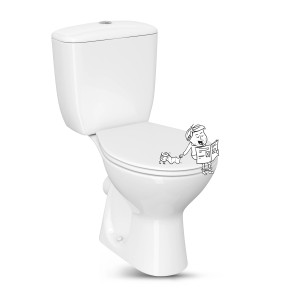 Weißes baliv Stand-WC-Set WC-7695 mit WC-Sitz und Comic-Figur.