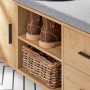 SoBuy Schuhbank FSR148-N mit Schubladen und Fächern in Natur. Schuhtruhe mit Sitzkissen und Stauraum.
