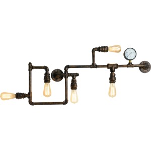 Rostbraune Luce Design Wandleuchte Amarcord, 5-flammig im Industrial-Stil mit Manometer.