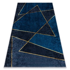 RugsX Miro Teppich, blau mit goldenem geometrischem Muster, 80x150cm, Polyester, maschinenwaschbar.