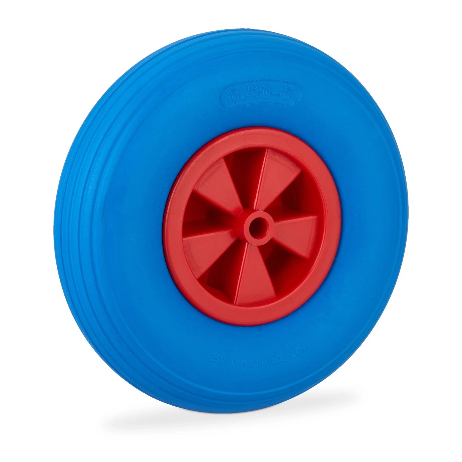 Relaxdays Schubkarrenrad Vollgummi Kunststoff Blau Rot Pannensicher Gleitlager 3.50-6 33 cm x 9 cm 1,4 kg