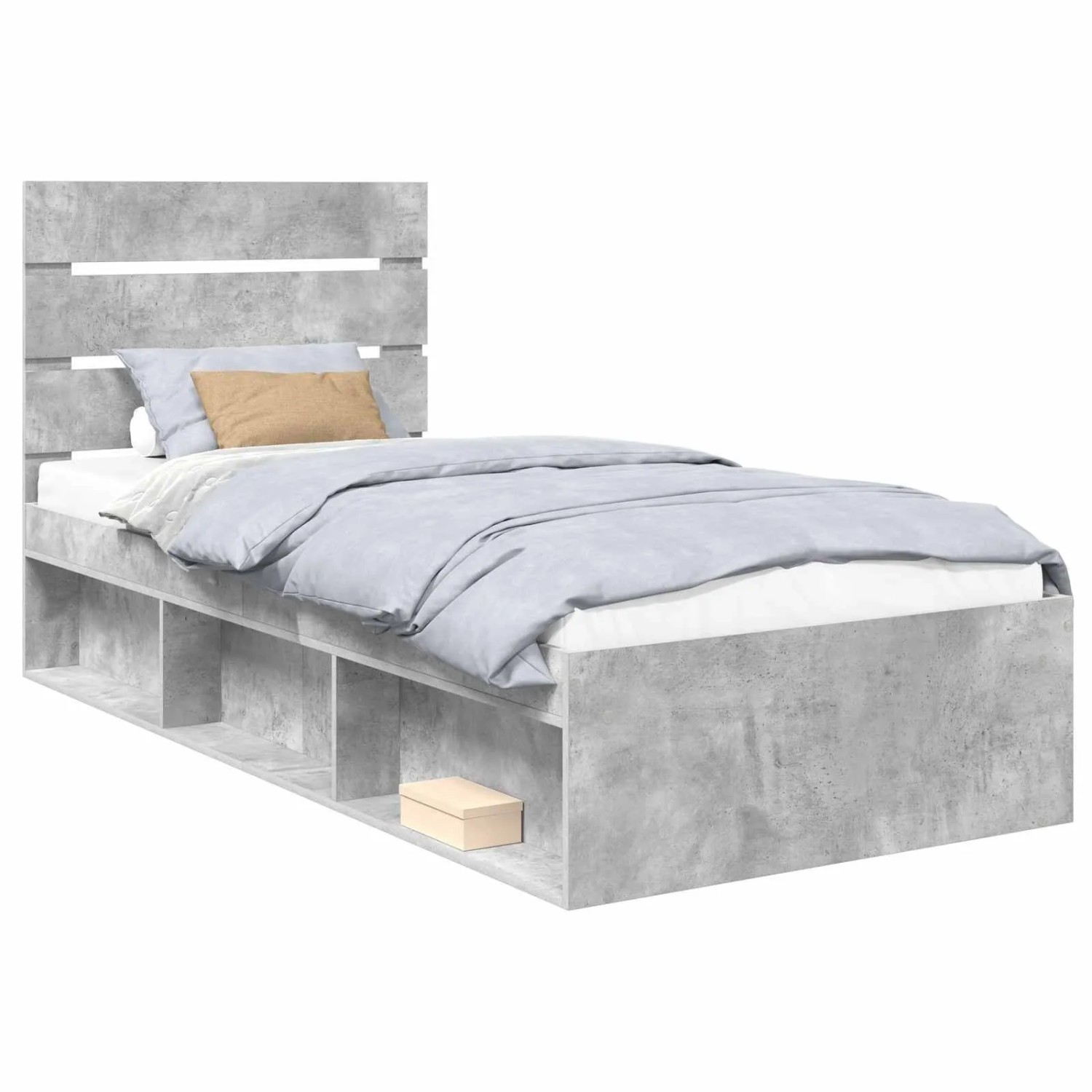 vidaXL Bettrahmen Betongrau 75 x 190 cm Massives Kiefernholz 3411803