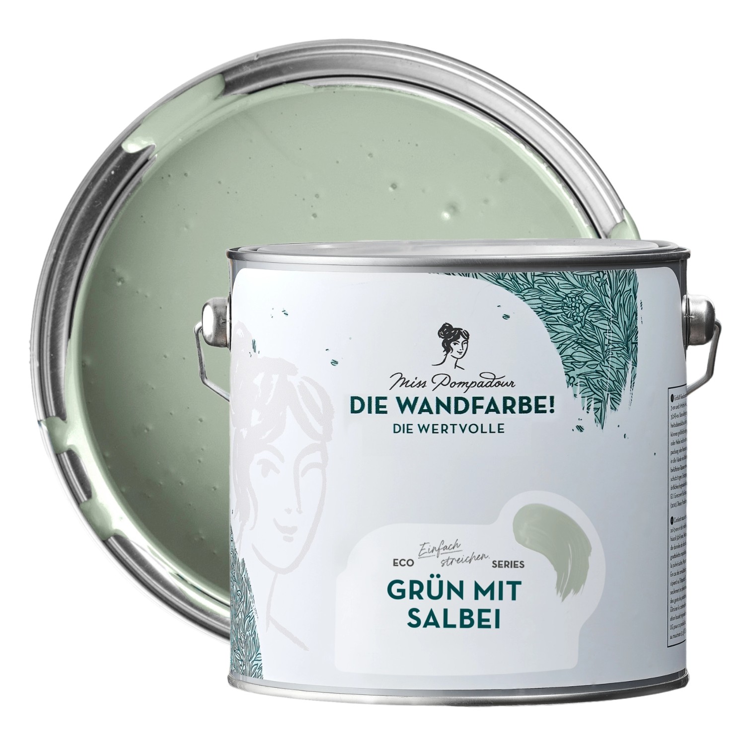 MissPompadour Extramatte Wandfarbe Grün mit Salbei 2,5L Hochdeckend Spritzfrei