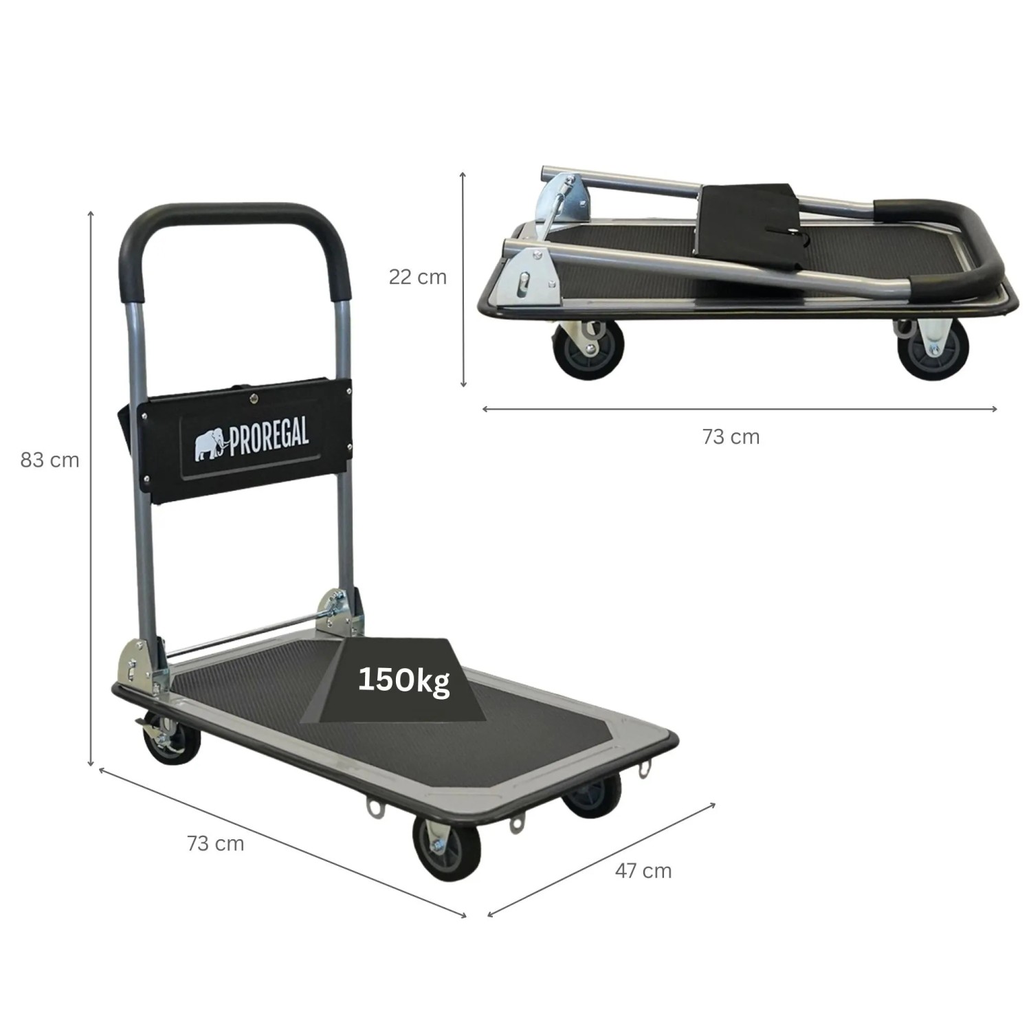 PROREGAL Transportwagen RHINO 150, klappbar, mit Werkzeugtasche und Sicherungsösen. Traglast 150kg.