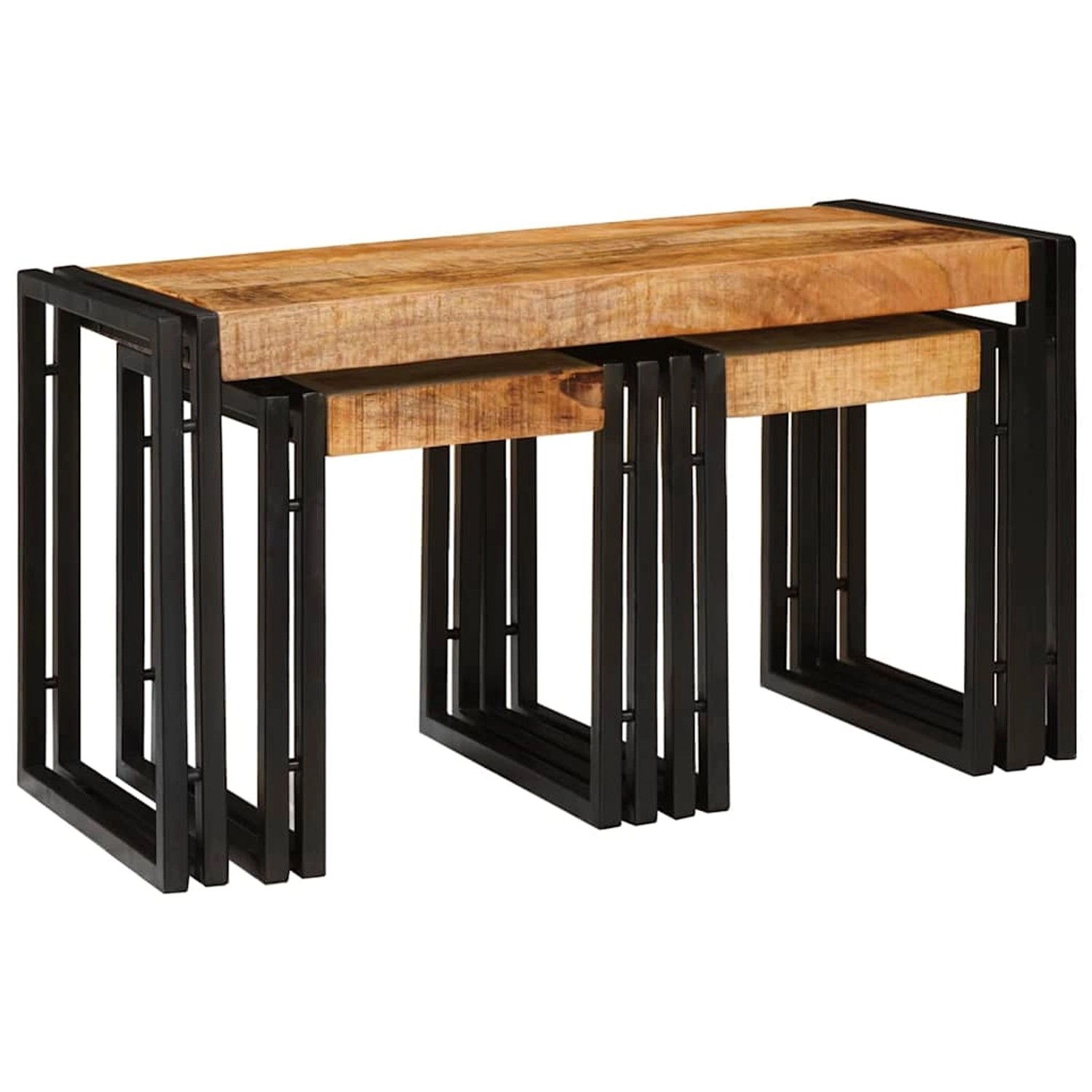 vidaXL Nestingtisch 3-Tlg Massives raues Mangoholz und ein Metall 4104730