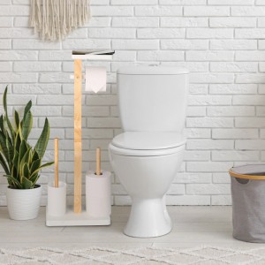 Relaxdays WC Garnitur Bambus Eisen Weiß Freistehend mit Ablage 80 cm x 30 cm x 20 cm 3,4 kg