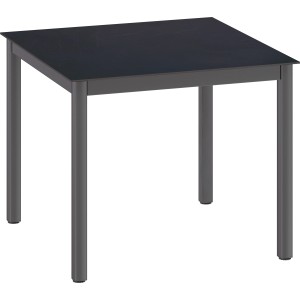 Quadratischer, schwarzer Gartentisch Harris, 90x90 cm, ideal für Balkon und Terrasse.
