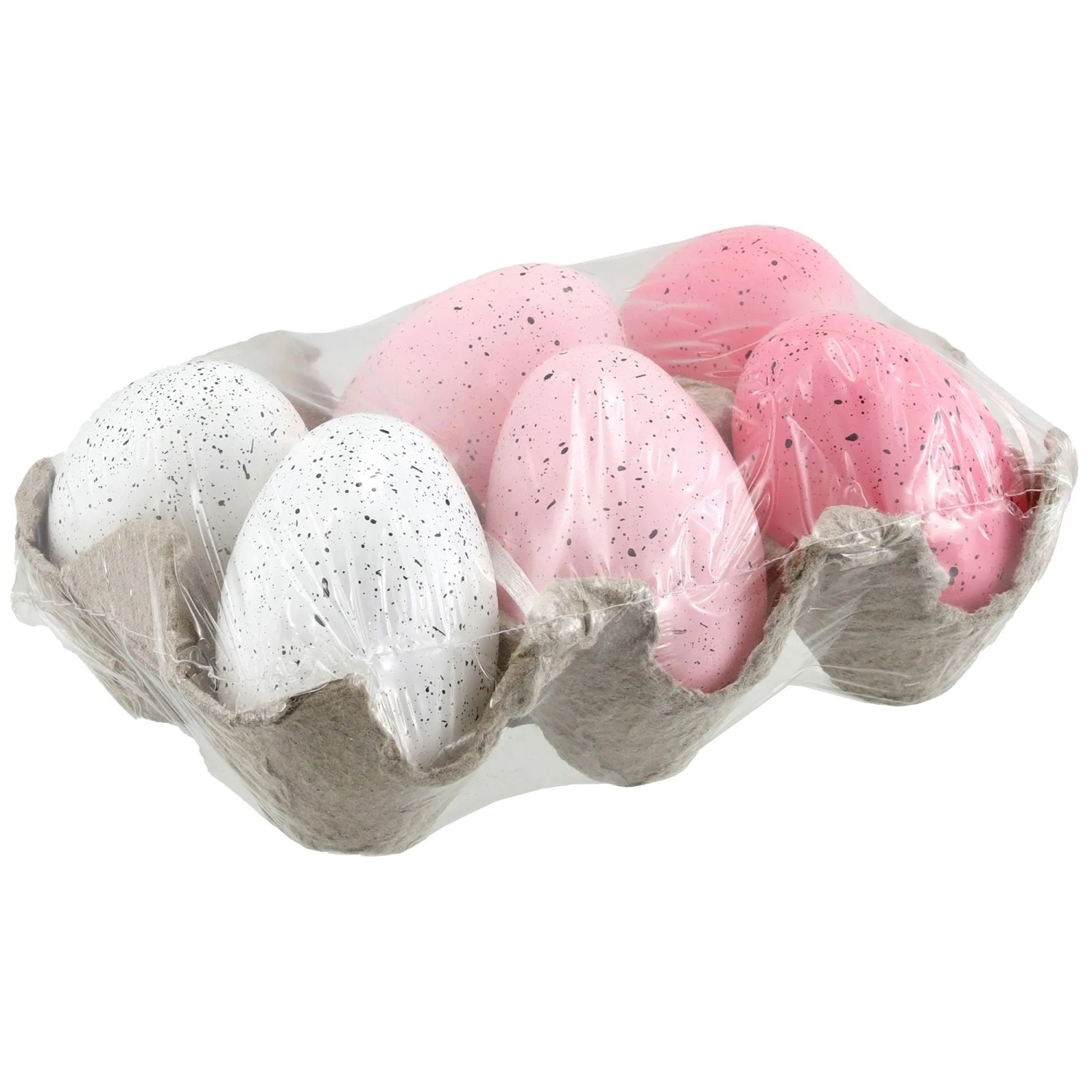 Osterdeko Eierbox mit 6 Eiern aus Kunststoff 6 cm Weiß-Rosa