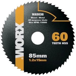 Worx WA5036 Handkreissägeblatt, 85mm Durchmesser, 60 Zähne, geeignet für Holz, PVC und Aluminium.