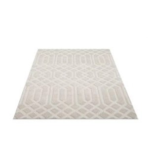 Beiger Hochflor Teppich Esso 200x290 cm mit geometrischem Muster für Wohn- und Schlafzimmer.