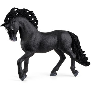 Schleich Horse Club Pura Raza Espanola Hengst, schwarze Spielfigur mit wallender Mähne.