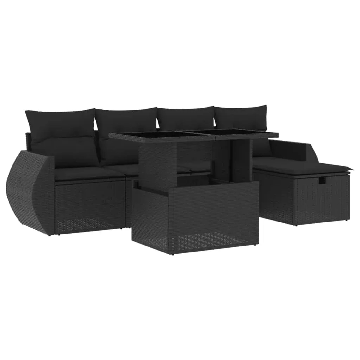 vidaXL 6-Tlg Garten-Sofagarnitur mit Kissen Schwarz Poly Rattan 3275125