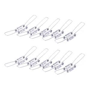 Zehn silberne Orion Lightstyle Glashaltefedern zur sicheren Befestigung von Lampenschirmen an Leuchten.