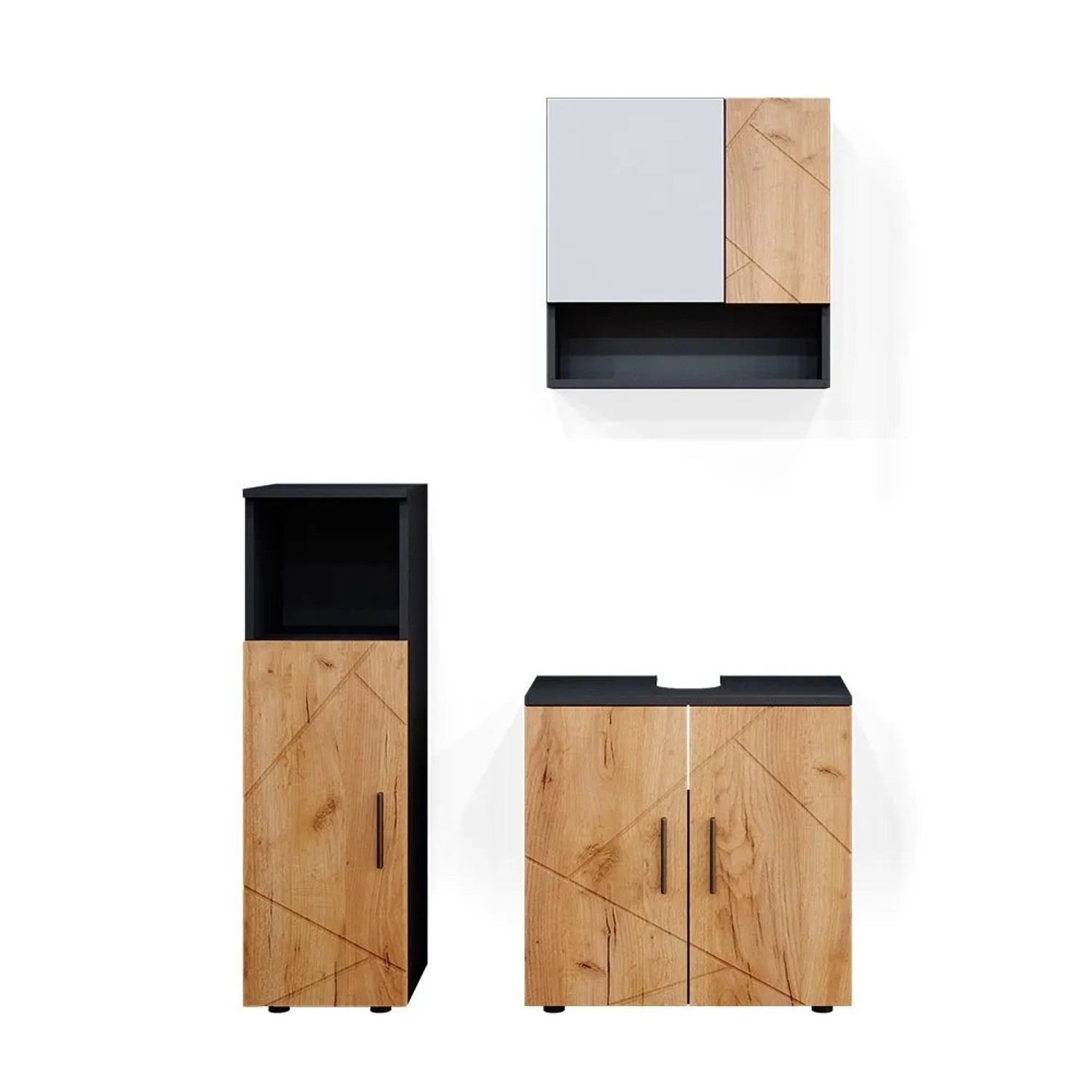 Vicco Badmöbel-Set Irma Goldkraft Eiche/Anthrazit 60 x 59 3-teilig