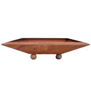 Eckige Rostikal Blumenschale aus Cortenstahl mit Edelrost Patina, Wasserablauf und runden Füßen. Moderner Pflanztopf.