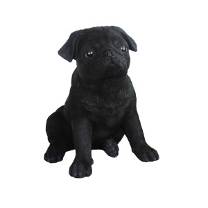 Schwarze Deko-Figur Hund Mops, 29 cm, aus Polyresin für die Gartendekoration.