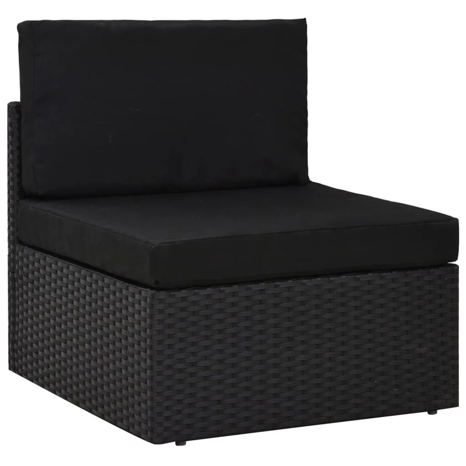 Schwarzes Lounge-Mittelteil aus Rattan mit Polster für Gartenmöbel Set.