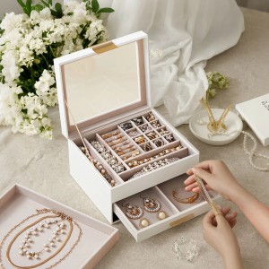 Songmics Schmuckkästchen Greeta mit 2 Schubladen Weiß-Beige