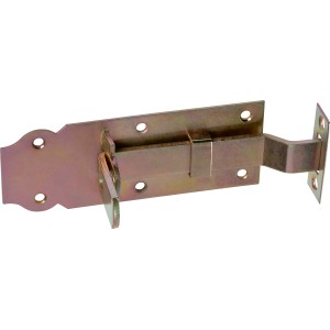 Gelb verzinkter Türschlossriegel, abgeknickt, 140x45mm, zur Montage an Türen und Toren.