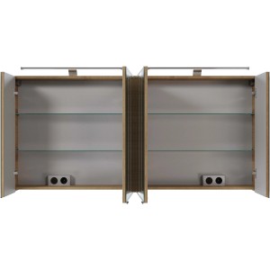 Offener Pelipal Spiegelschrank Quantum 05 in Riviera Eiche, 150 cm breit, mit Glasböden.