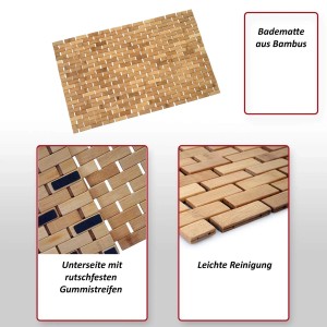 MCW Badematte B18 aus Bambus mit rutschfester Unterseite für Badezimmer.