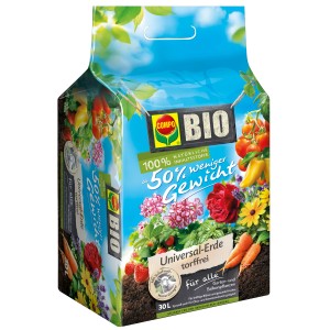 Sack Compo Bio Universal-Erde torffrei mit Schafwolle, weniger Gewicht, 30 l.