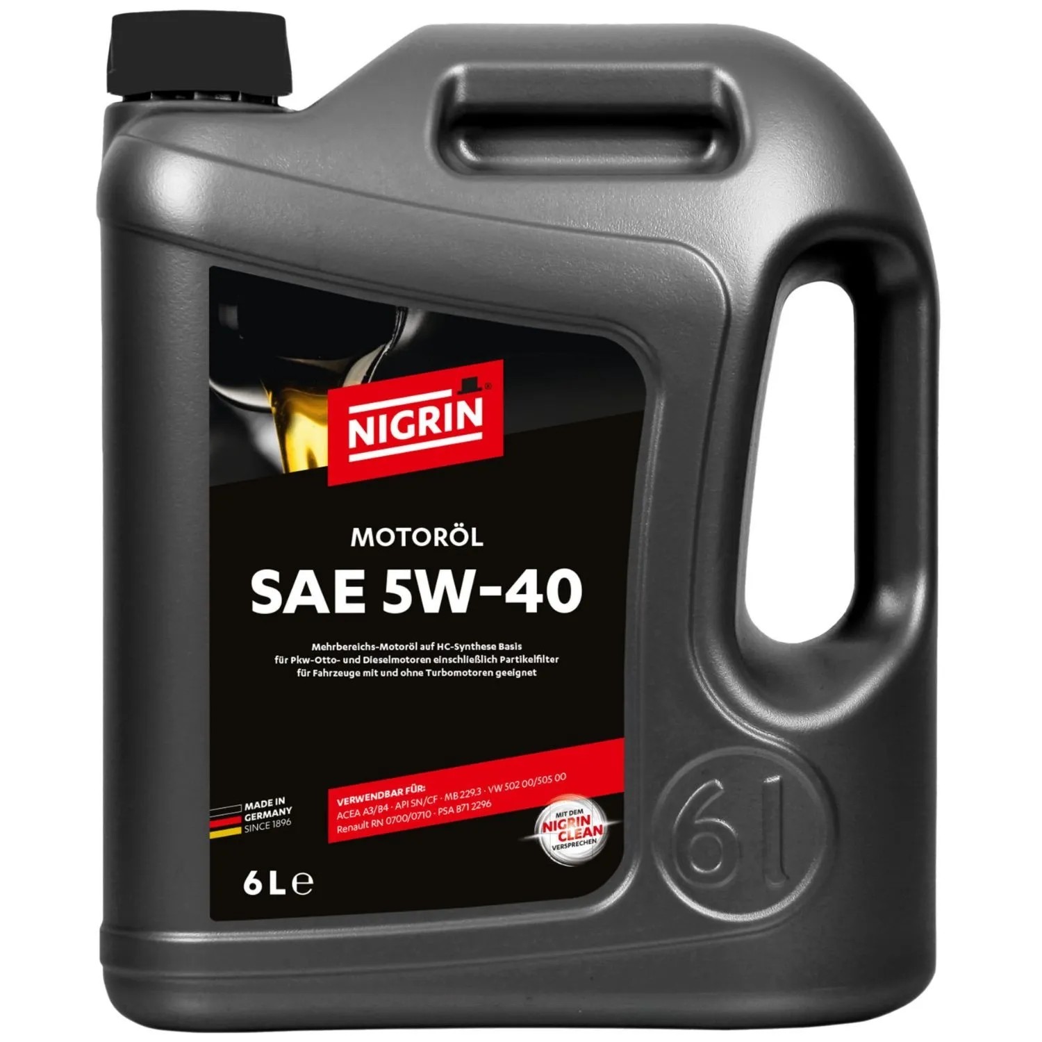Nigrin Öl Motoröl SAE  5W-40 5W40 6L für Benzin + Diesel Motor PKW Auto Kanister