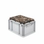 Graue Eurobox Sitzbox mit Tarnmuster-Sitzkissen, 20 Liter, als Transportbox oder Aufbewahrungsbox.