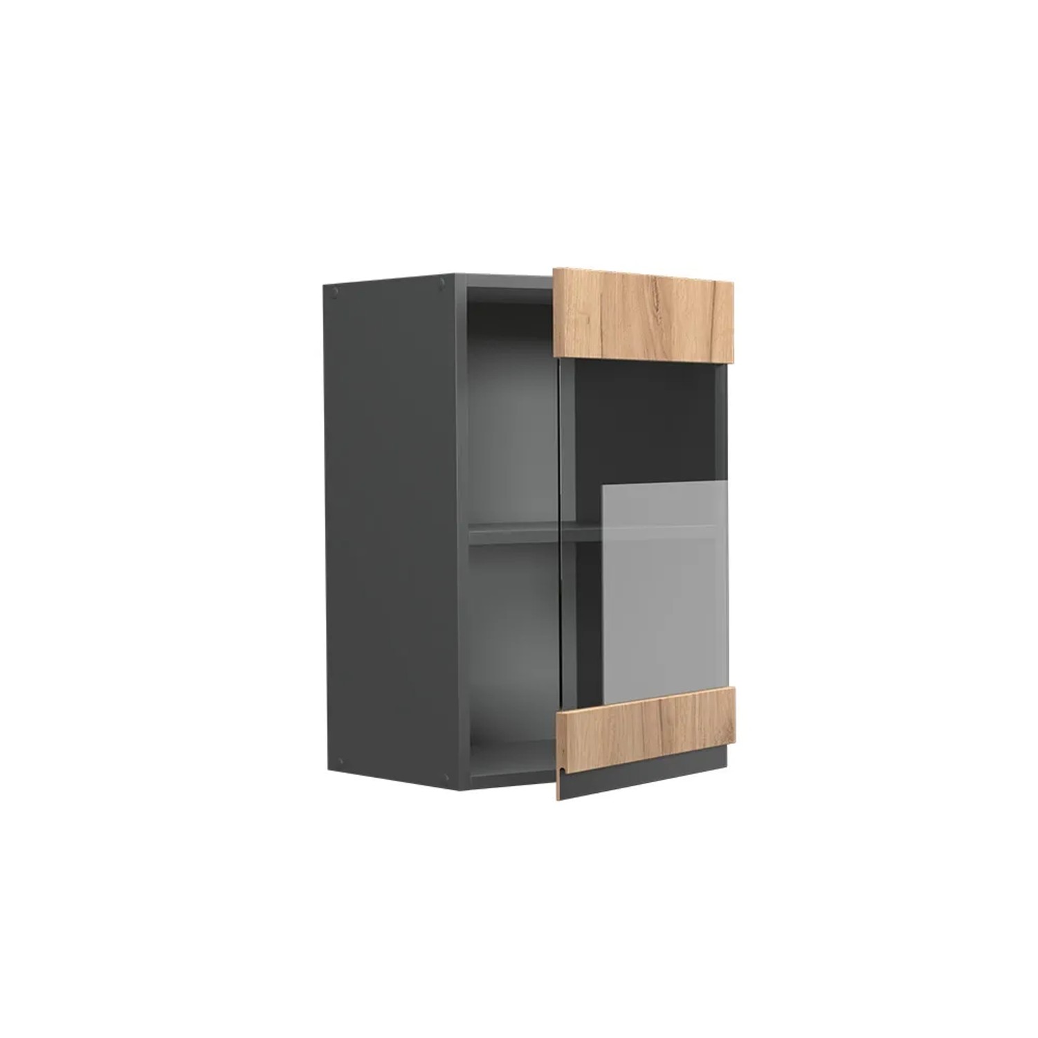 Vicco Küchenglasschrank R-Line, Eiche/Anthrazit, 40 cm. Hängeschrank mit Glastür.