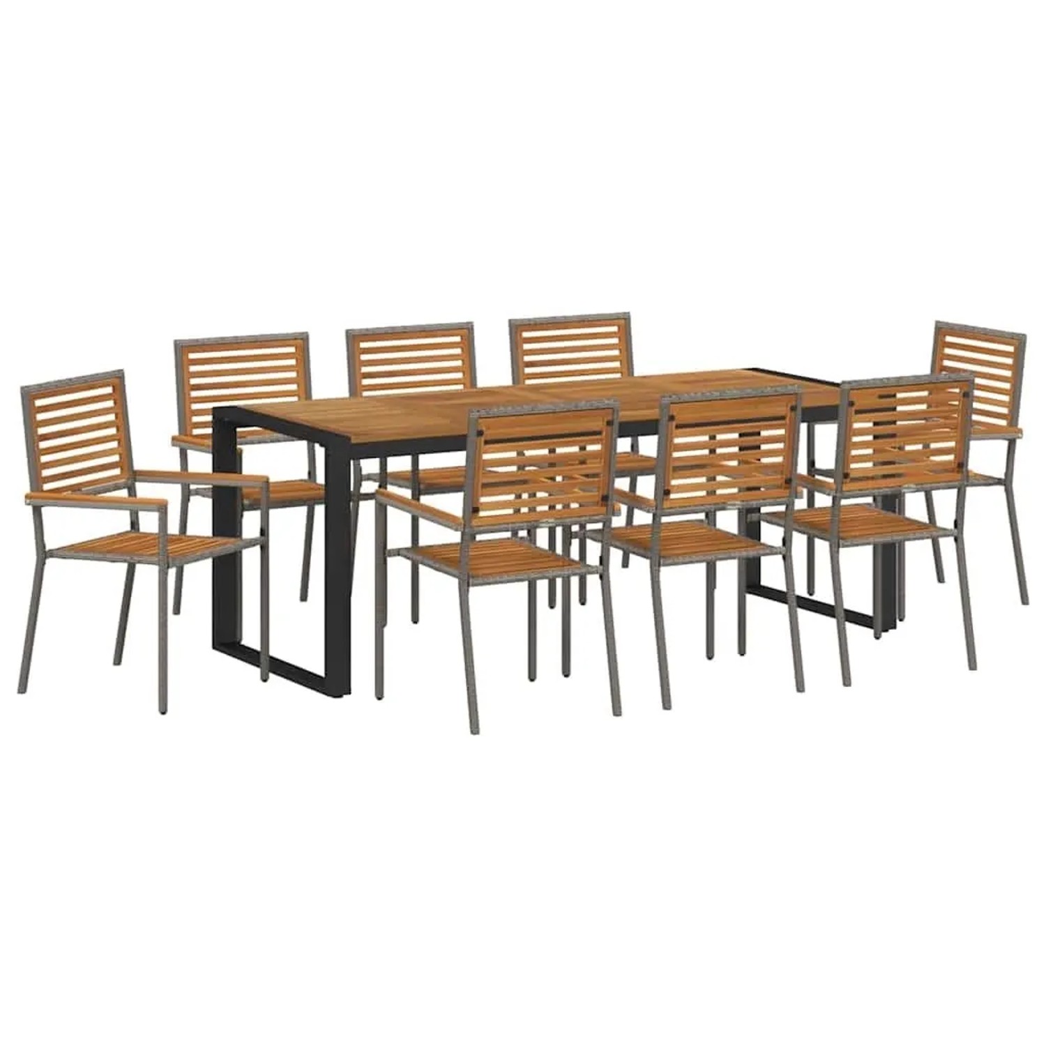 vidaXL Garten Essgruppe 9-Tlg Grau und Holz Poly-Rattan 3365488 günstig online kaufen