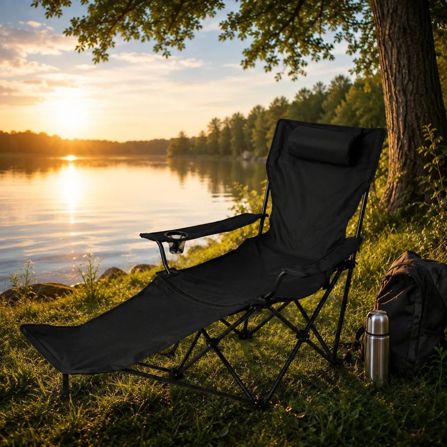 BigDean Verstellbarer Campingstuhl mit Fußablage Campingstuhl Faltbar Outdoor Relaxsessel mit Hoher Rückenlehne Getränkehalter & Tragetasche_7
