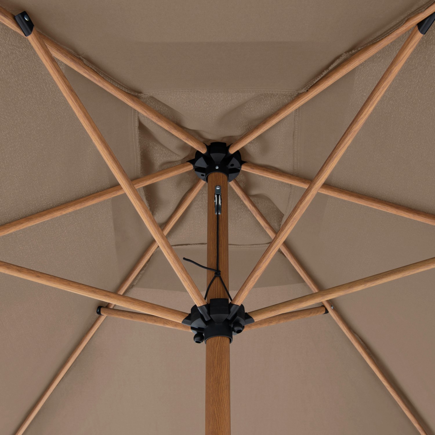 Doppler Kurbelschirm Life Wood 300x200 cm, Greige, Detailansicht von unten.