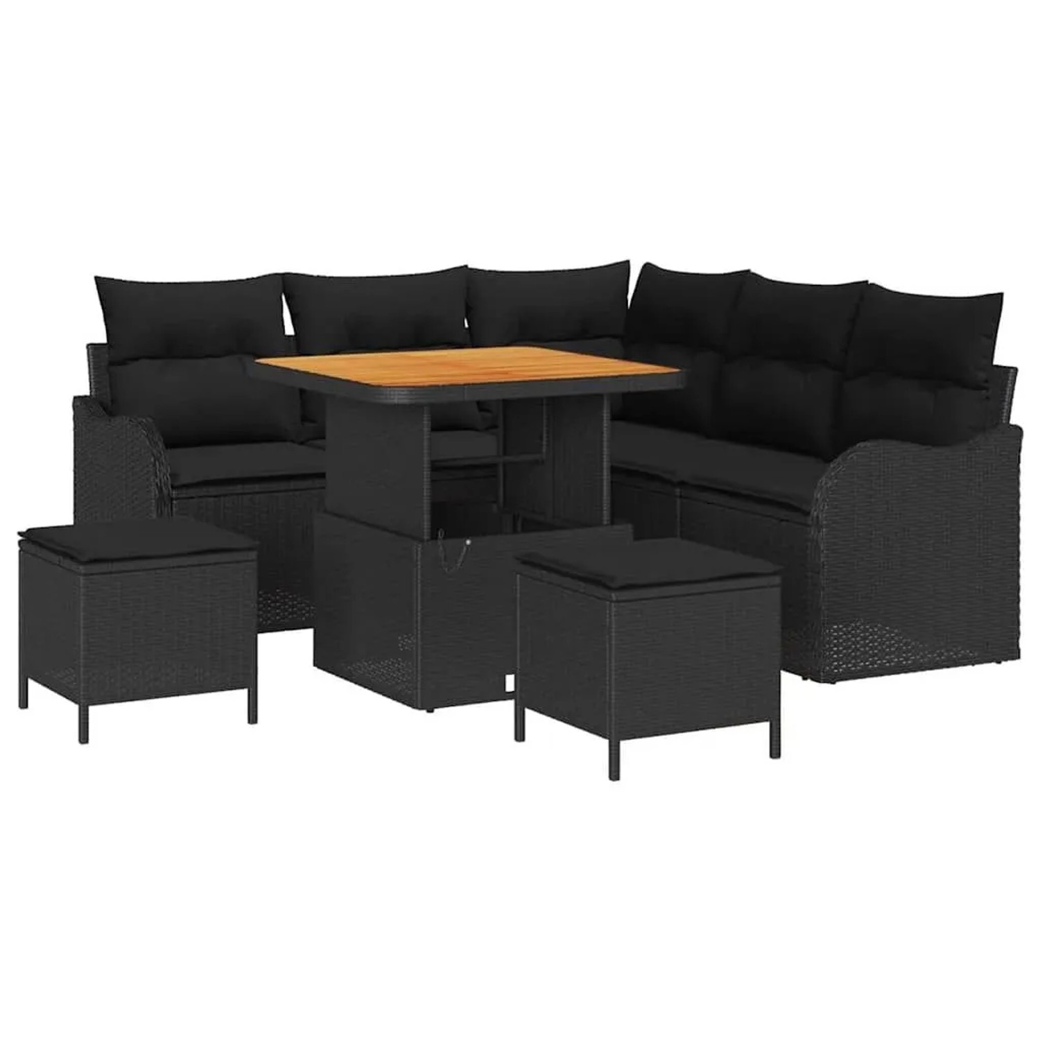 vidaXL Garten-Sofa-Set mit Kissen mit Speicher 8-Tlg Schwarz 3364209