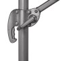 Graue Handkurbel und Verstellgriff am Aluminium-Mast des Svita Ampelschirms für Garten & Terrasse.