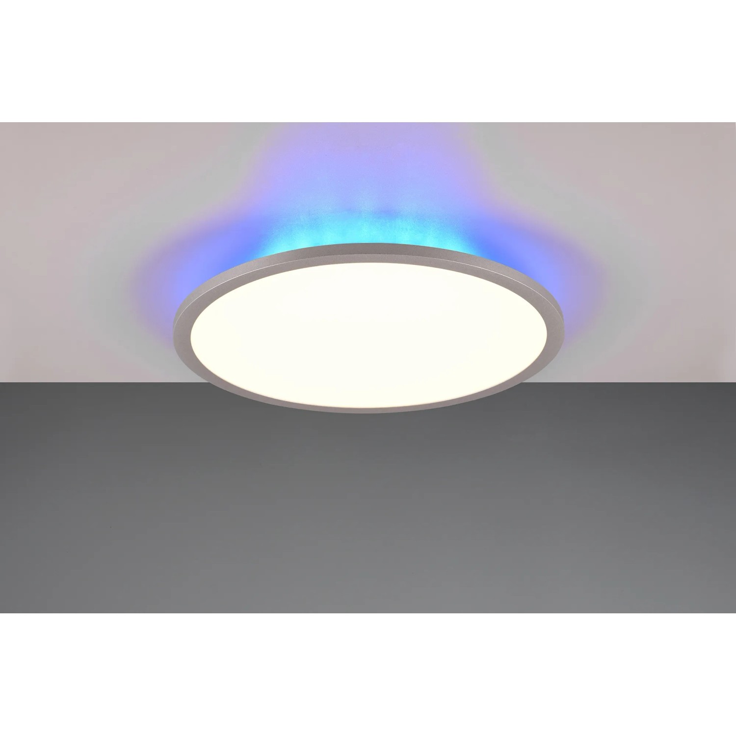 Titanfarbene Trio LED Deckenlampe Yuma, Ø 40cm, mit RGB-Beleuchtung.