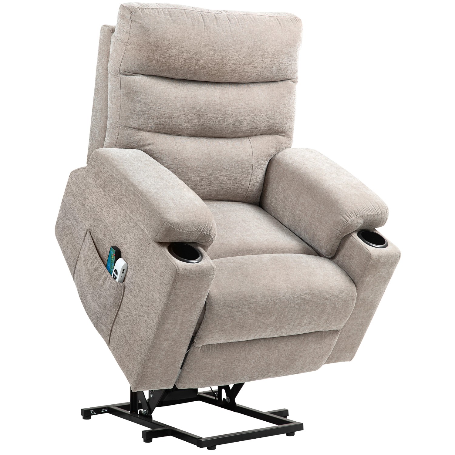 HOMCOM Relaxsessel Elektrisch mit Aufstehhilfe Vibrationsmassage Liegefunktion Hellbraun
