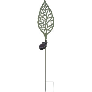 Khaki Solar-Dekoleuchte Blatt mit Erdspieß und LED für stimmungsvolle Gartenbeleuchtung.