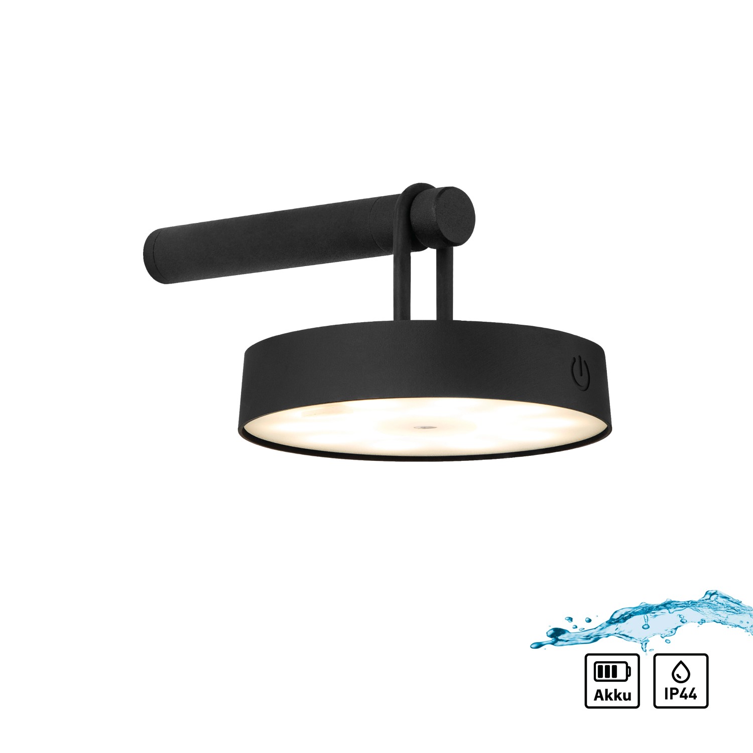 Schwarze LED-Akku-Wandleuchte Arma von Just Light, dimmbar und flexibel einsetzbar.