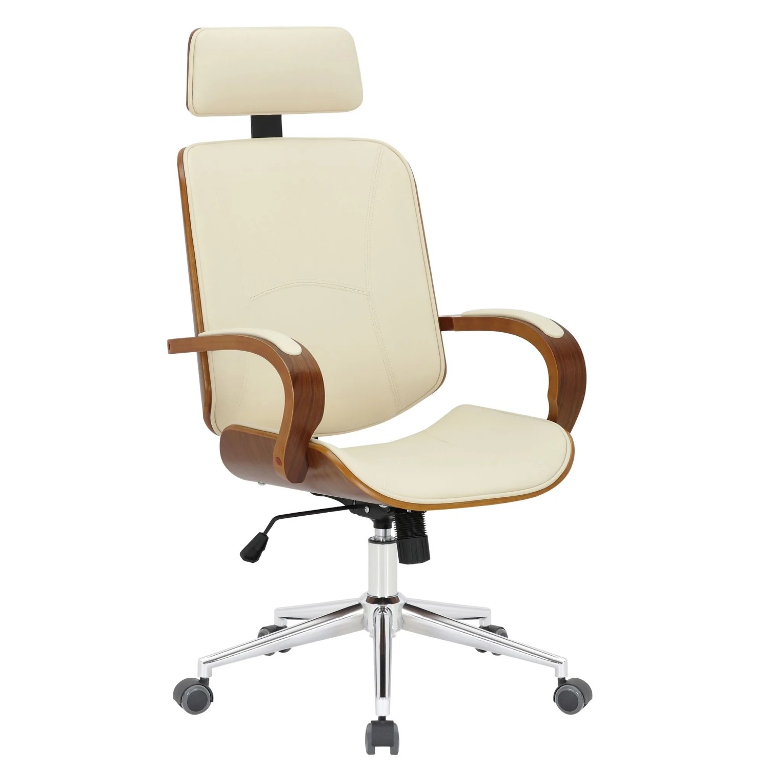 DELUKE Bürostuhl Chefsessel KINGO 118x70x70 Walnuss/Creme Kunstleder Metall Gestell Ergonomische Bürostühle Homeoffice Stuhl
