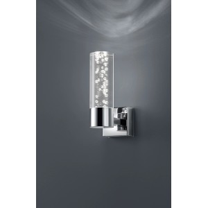 Moderne LED-Bad-Wandleuchte Bubbles Chrom mit klarem Glas und dekorativen Luftblasen.