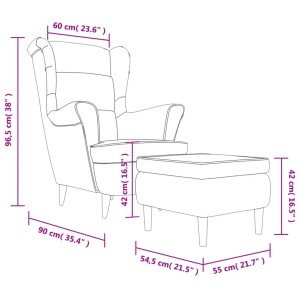 Skizze Ohrensessel mit Hocker, Maße: 81x90x96,5cm, Sitzhöhe 43cm, Hocker: 55x54,5x42cm.