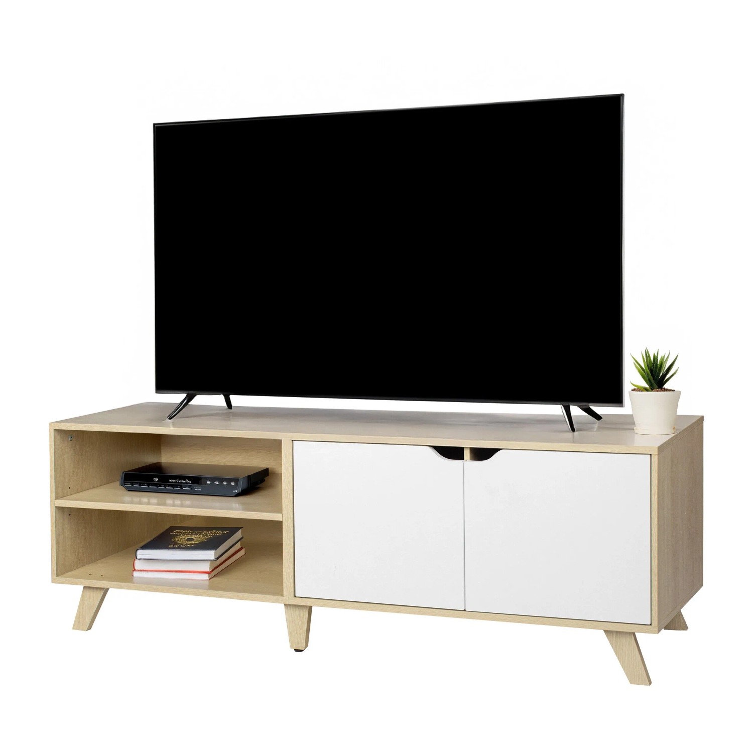 Relaxdays TV Lowboard Holzwerkstoff Holzoptik Weiß 6 Fächer 50 cm x 140 cm x 40 cm
