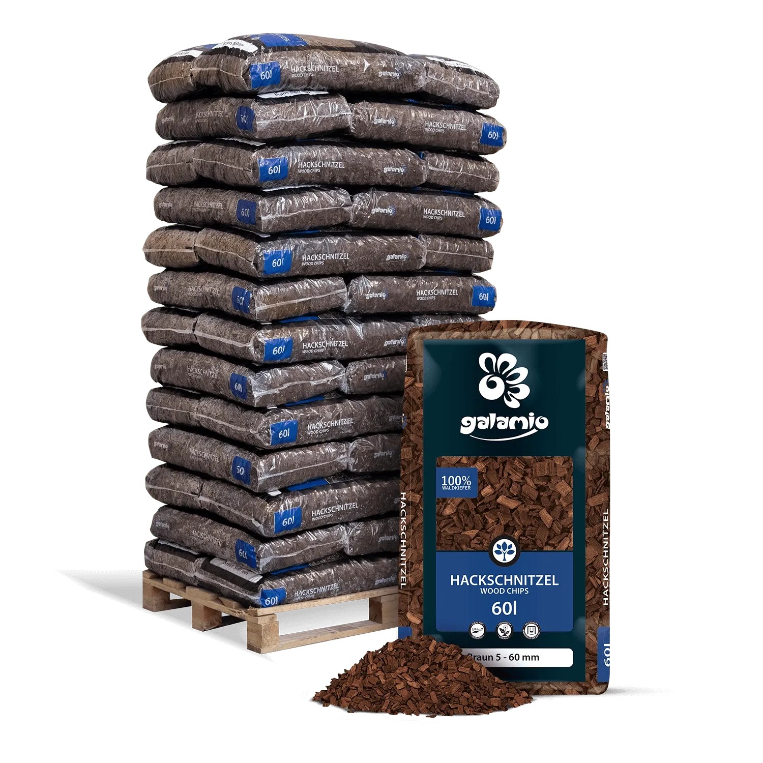 Galamio Holzhackschnitzel Braun 60l x 39 Sack 2340l Palette