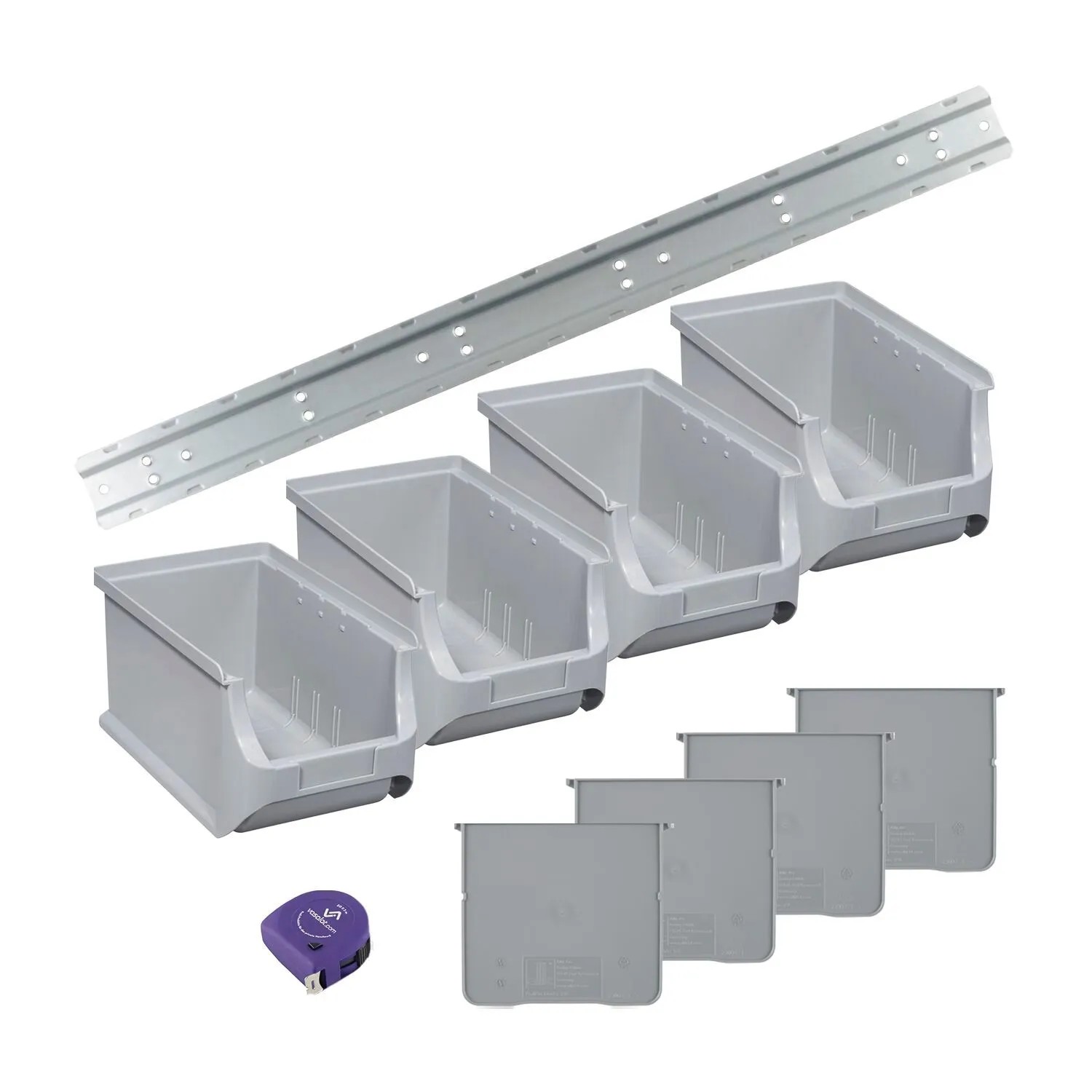 vasalat Set Stapelboxen Größe 3 235x150x125 mm Grau mit Schiene & Trennsteg 4 Stück