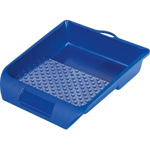 Blaue LUX Farbwanne (22x20cm) aus Kunststoff mit Abstreifgitter für Farbroller und Pinsel.